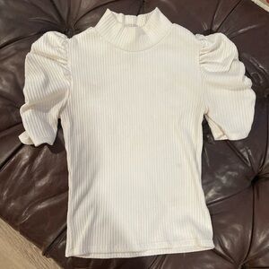 Forever 21 Cream Ribbed Puff Sleeve Blouse